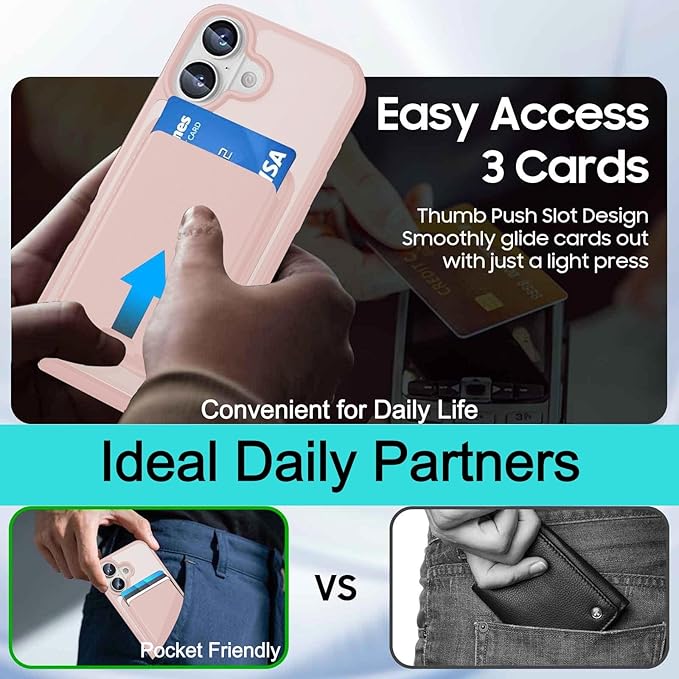 Magnetic for iPhone 17 Case with Detachable Wallet, Compatible with MagSafe, Credit Card Holder with Slim Shockproof Protective Phone Cover, Pink