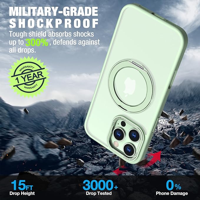 for iPhone 16 Pro Case with Screen Protector & Lens Protector [15 FT Military Drop Protection] Magnetic Kickstand Compatible with MagSafe Slim Translucent Case (Butter Green)