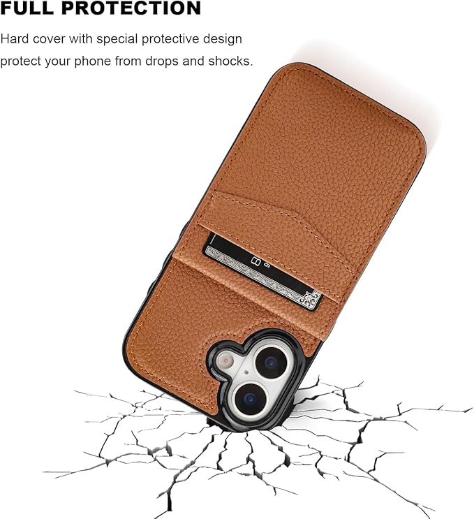 KIHUWEY Compatible with iPhone 17 Case Wallet with Credit Card Holder, Flip Premium Leather Magnetic Clasp Kickstand Heavy Duty Protective Cover for iPhone 17 6.3 Inch (Lichee Light Brown)