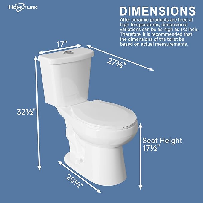17 Inch Compact Tall Toilet for Seniors,Tornado Flush High Toilets, Chair Height Toilet, ADA Height for Bathroom, Comfort Bowl Heigh 16.75", Seat Height 17.5",Two Piece Dual Flush 1.1/1.6 GPF, White