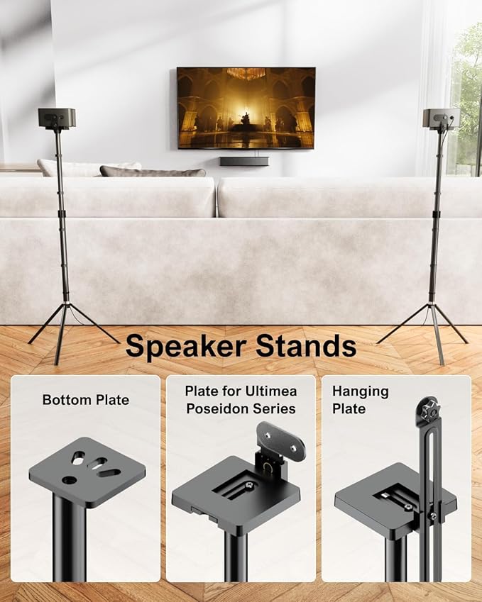 ULTIMEA 7.1CH Sound Bar with Dolby Atmos, Bundle with Adjustable Speaker Stands Pair, Compatible with Aura/Poseidon/Skywave Series, 350W Home Theater System for Smart TV