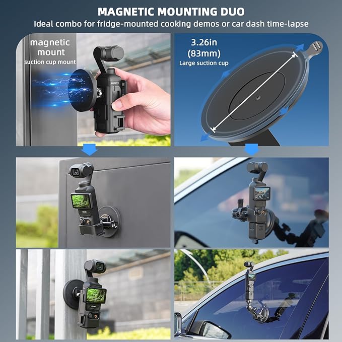 BRDRC Pocket 3 Magnetic Mount & 22 in 1 Accessories Kit, MagSafe Phone Holder with Hard Case, Suction Car Mount, Tripod, Selfie Stick, Screen Protector for DJI OSMO Pocket 3 Creator Combo