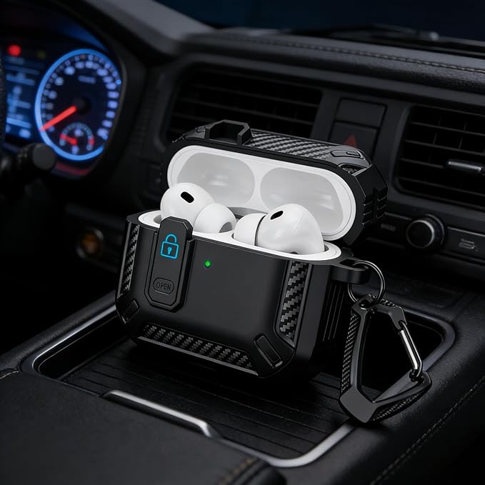 for AirPods Pro 3 Case, Secure Lock Cases Cover with Carabiner Compatible with Airpods Pro 3rd Generation Case, Full Body Shockproof Protective AirPod Case for Men Women(Black All)
