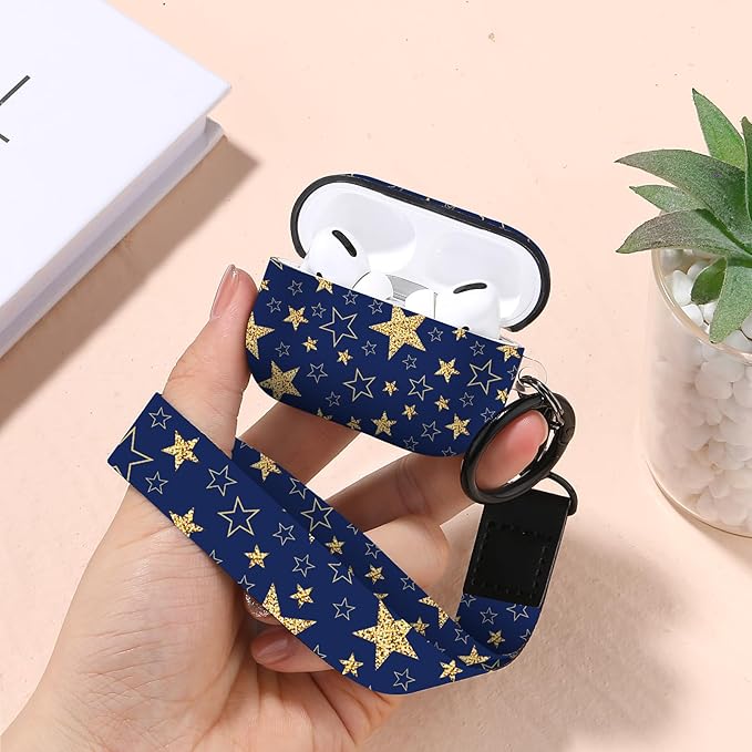 for Airpods Pro Case, Cute Cool Golden Stars Pattern TPU Soft Cases for Airpods Pro Case 1st Gen, Shockproof for Airpods Pro 2019 Case Men Women with Cleaner Kit & Keychain