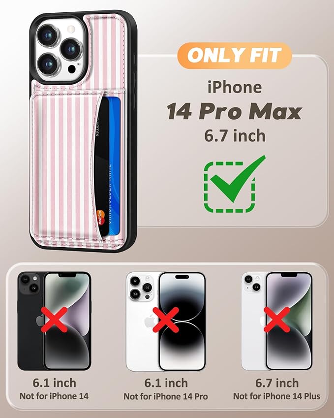 for iPhone 14 Pro Max Case with Wallet - Fits 4 Card Slots, Compatible with MagSafe for Women Aesthetic Durable PU Leather Credit Card Holder Kickstand Phone Cover for Apple 14 Promax, Stripe