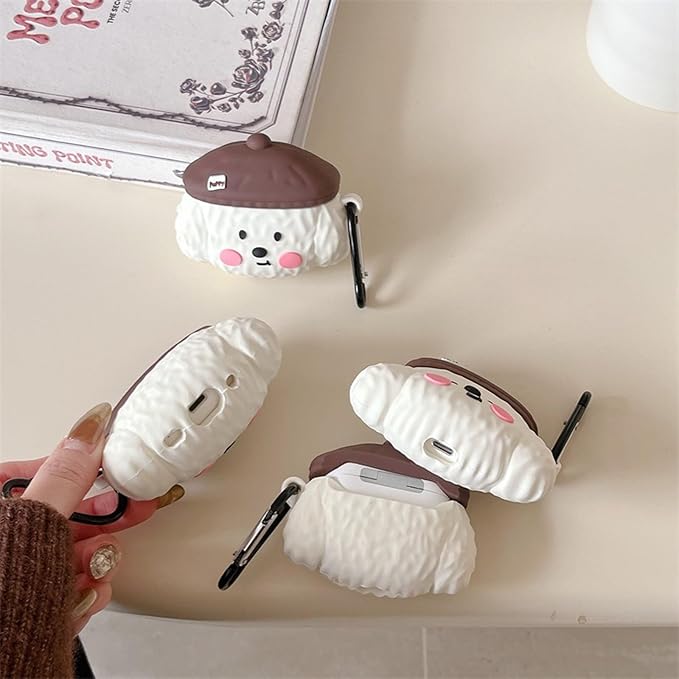 Case Compatible with 2024 Airpods 4, 3D Cute Kawaii Dog Design Keychain Case Cover, Portable Earbuds Accessories Soft Silicone Shockproof Wireless Earphone Protector White