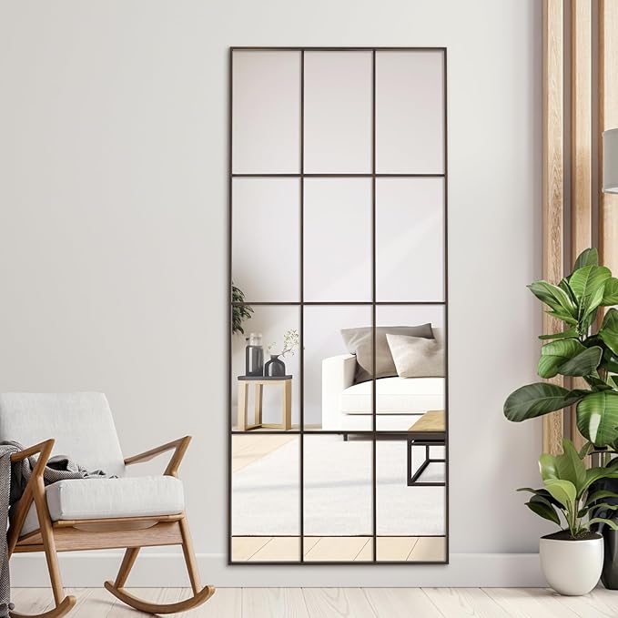 Windowpane Mirrors Full Length 65"x24" Wall Mounted Bronze Art Pane Mirror Farmhouse Decorative Floor Mirrors Leaning Hanging Wall Mirror for Bedroom Living Room Entrance