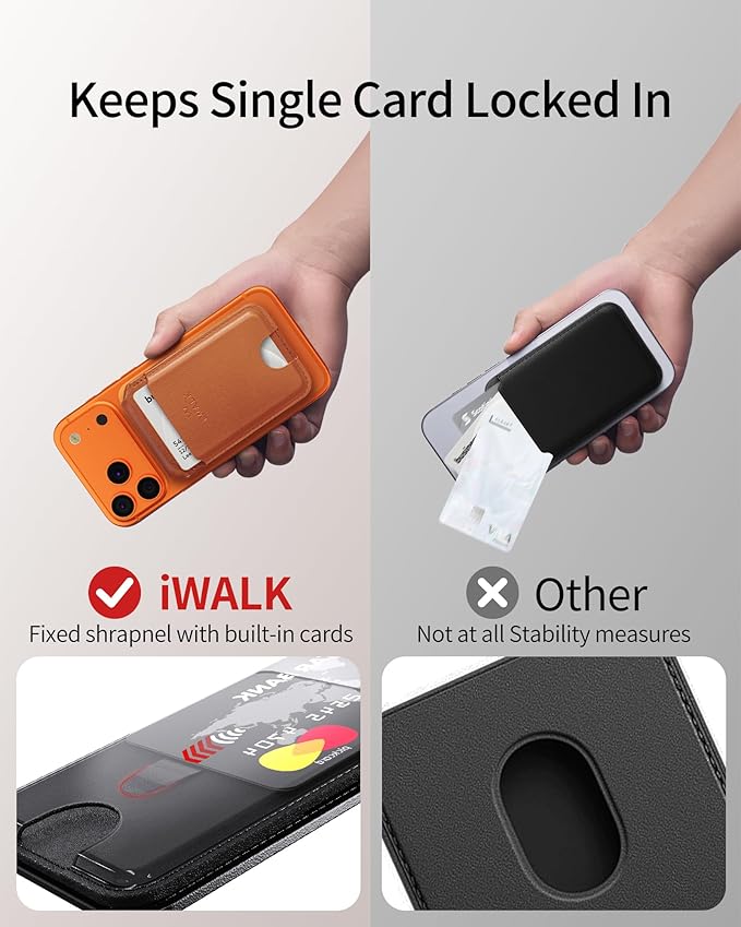 iWALK Stronger Magnetic Wallet, Upgraded for MagSafe Wallet, RFID Blocking, 5 Card Holder with Adjustable Stand, Slim Leather Phone Wallets for iPhone 17/16/15/14/13/12 Series, iPhone Wallets Orange