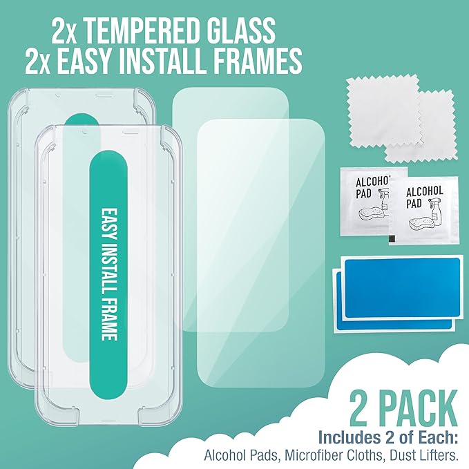 Smartish iPhone 16 Wallet Case + 2-Pack Tempered Glass Screen Protector Bundle - Wallet Slayer + Tuff Sheet - Protective Case Wallet with Crystal Clear Screen Protection - Black