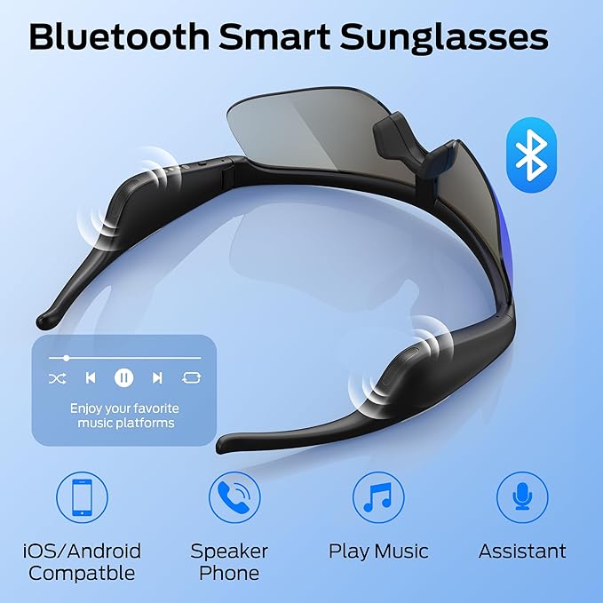 Monster Smart Glasses,Polarized Bluetooth Sunglasses for Men Women,Smart Sports Sunglasses with Built-in Mic & HD Open-Ear Speakers,Voice Assistant,Ideal for Running,Cycling & Outdoor Activities