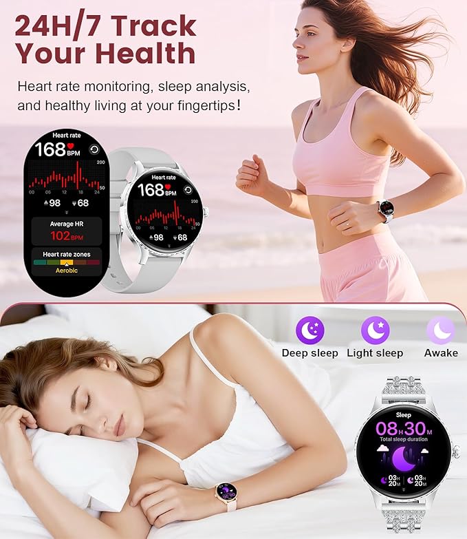 Smart Watch for Women (Answer/Make Calls),1.32" AMOLED Display Fitness Tracker with 121 Sports Modes,Heart Rate & Sleep Monitor, IP68 Waterproof Activity Pedometer Watch for Android iOS