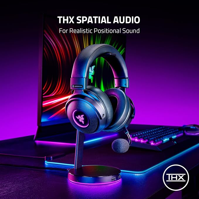 Razer Kraken V3 Pro HyperSense Wireless Gaming Headset w/Haptic Technology: Triforce Titanium 50mm Drivers -THX Spatial Audio - Hyperspeed Wireless - Fabric & Leather Memory foam Cushion (Renewed)