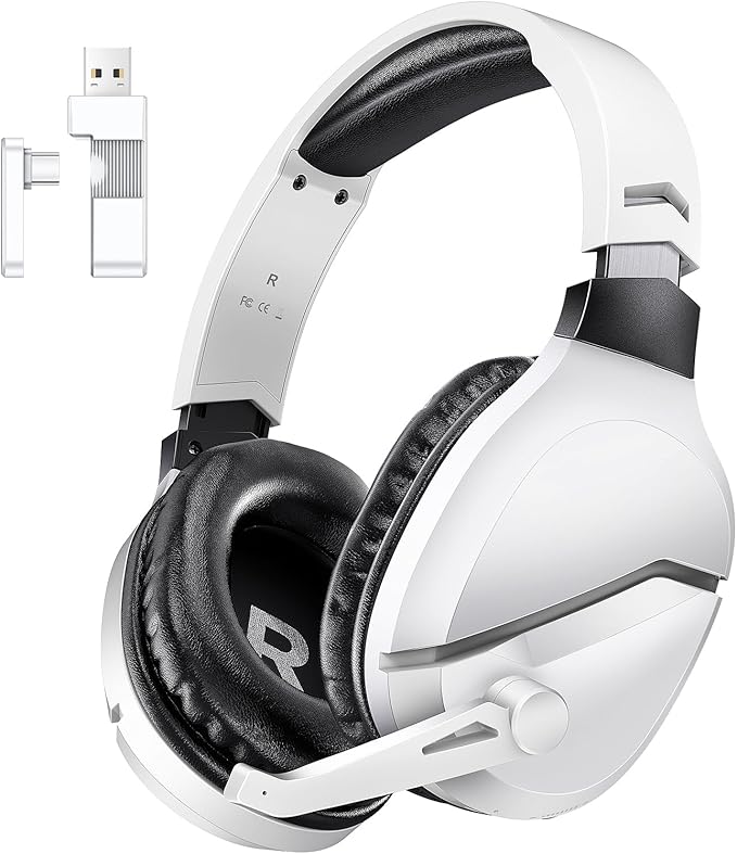 Wireless Gaming Headset with Noise Canceling Microphone for PS5, PC, PS4, 2.4G/Bluetooth Gaming Headphones with USB and Type-c Connector, Wired Mode for Controller Gamecube