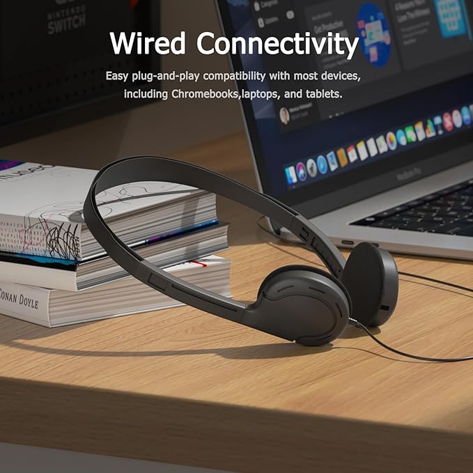 3-Pack Classroom Headphones Individually Wired - School Headphones with 3.5mm Jack, Bulk Kids Headsets for School/Library/Testing Room, Each in Protective PP Bags （No Mic