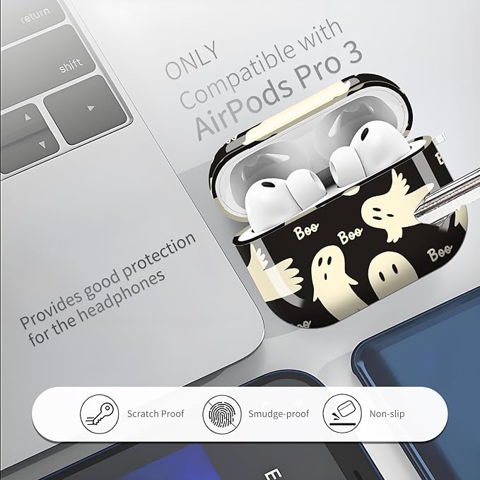 AirPod Pro 3 (2025) Case Cover for Women, Cute Shockproof TPU Protective Case with Gold Round Buckle, Anti-Drop Design Cute Ghost