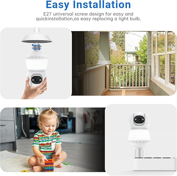 Smart Light Bulb Security Camera,5G&2.4G Security Cameras Wireless Outdoor,2K Light Bulb Camera, 360° Camera for Home Security,AI Detection,Smart Night Vision, Two-Way Audio,Work with Alexa