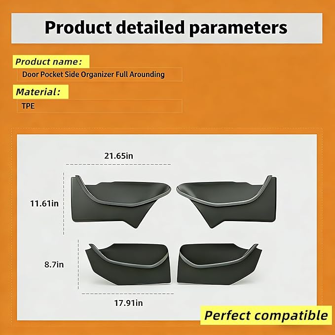 Juniper Door Side Storage Organizer 4PCS Compatible with Tesla Model Y Juniper 2025 2026 TPE Full-Cover Front and Rear Door Pocket Liners Slot Tray Mats Organizer Compatible with Model Y Juniper