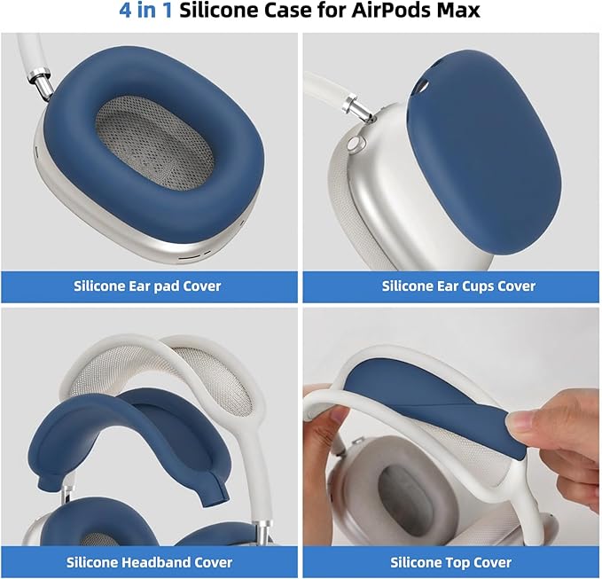 Silicone Case Cover for AirPods Max, Ear Pad Case Cover/Ear Cups Cover/Headband Cover for AirPods Max Headphones, Accessories Soft Silicone Protector for Apple AirPods Max New USB-C (2024) (Dark Blue)