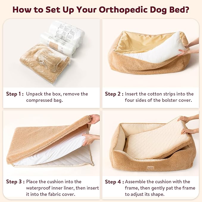 Self-Warming Orthopedic Dog Bed for Small Dogs & Puppies - Memory Foam for Joint Pain & Arthritis, Pet Bed w/Washable Removable Cover & Waterproof Liner, Dog Couch w/Raised Bolster & Non-Slip Base