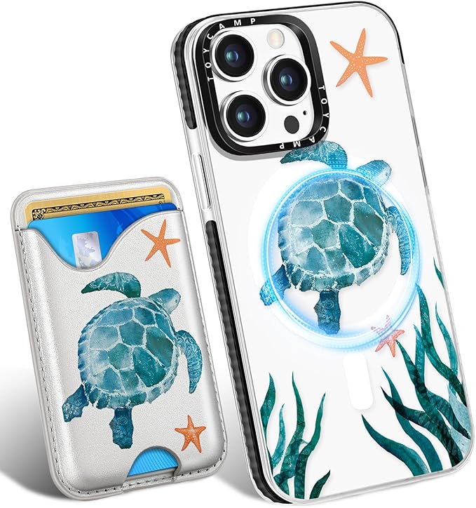 Toycamp for iPhone 13 Pro Max Case - Compatible with Magsafe Credit Card Holder Wallet Magnetic Cute Women Teen Girls Kawaii Girly Unique Turtles Design Phone Cover for iPhone 13 Promax
