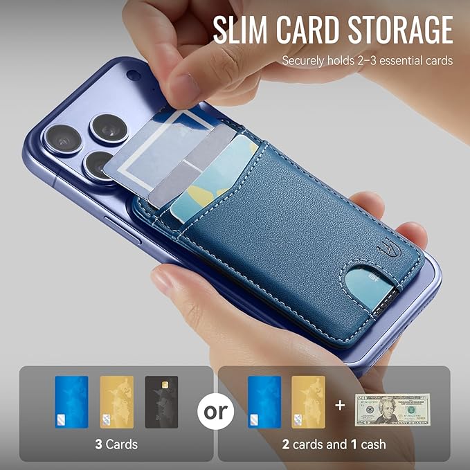 for Magsafe Wallet Magnetic Card Holder RFID Blocking, Strong Magnet Slim Wallet Stick on Phones and Cases for iPhone 17/16/15/14/13/12/ Pro/Max/Plus, Blue