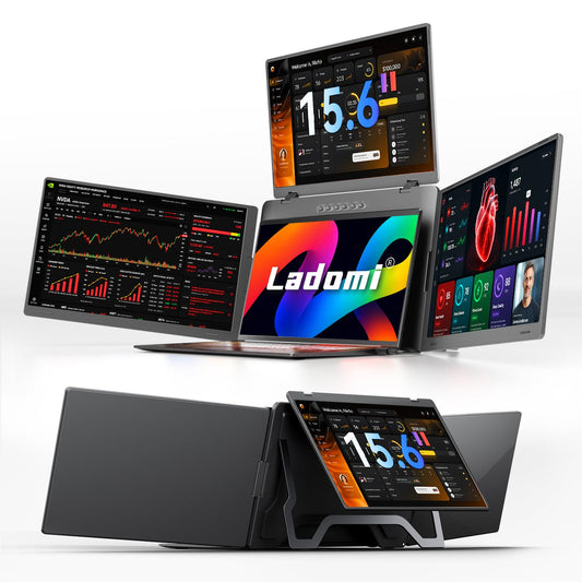 15.6" Laptop Screen Extender, FHD 1080P Triple Screen Laptop Monitor Extender, Quad Portable Monitor One Cable Connection for 12"-17.3" Laptops, Driver Needed, USB-C Plug&Play Fit for Wins, Mac