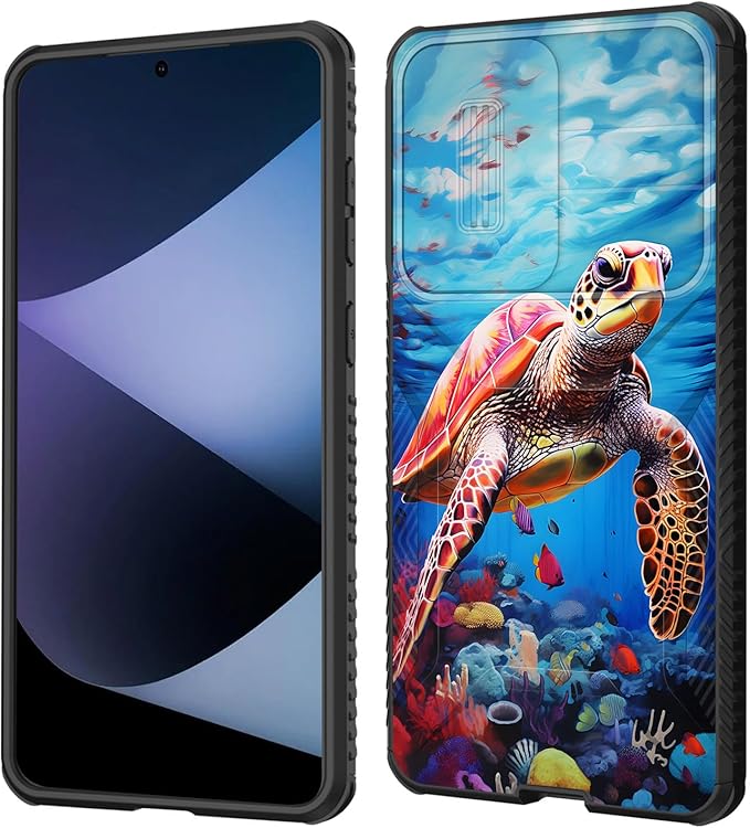 for Galaxy S25 Edge Case Built in Slide Camera Lens Cover,Heavy Duty Shockproof Protection Dual Layer Case for Samsung Galaxy S25 Edge 2025,Sea Turtle Swimming Underwater
