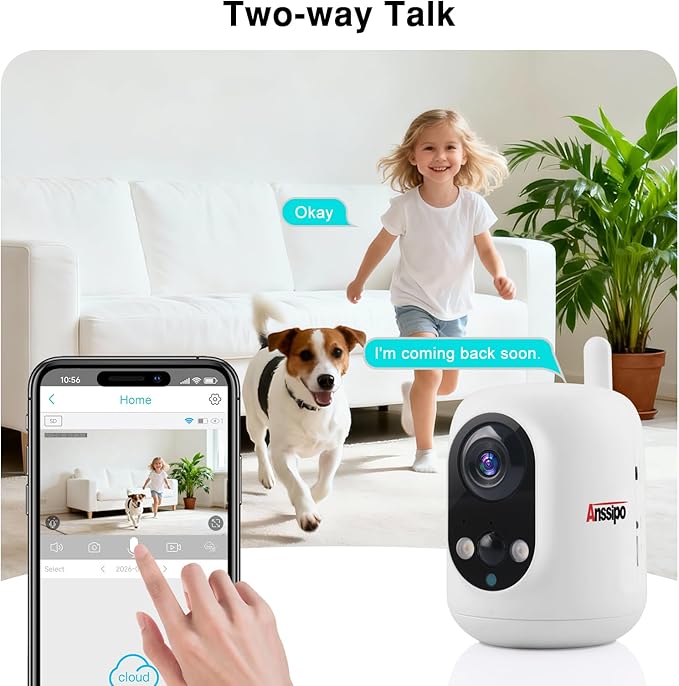 Long Battery Life Indoor Cameras Wireless for Home Security, House Camera Battery Powered, 360°Pan Tilt Viewing, 2.4Ghz 2K Tiny WiFi Cameras, 2 Way Talk, Color Night Vision, AI Motion Detection
