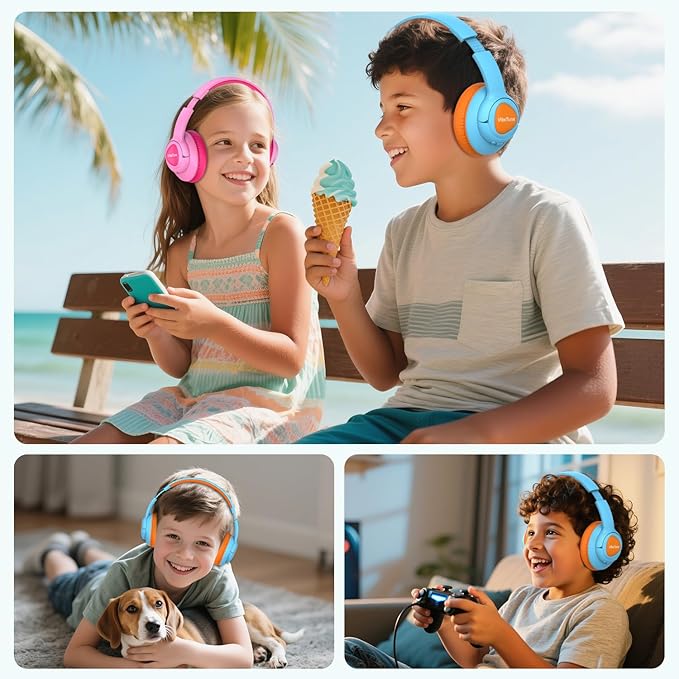 VibeTune Kids Bluetooth Headphones, 60H Playtime, Volume Limited 85/94dB, Bluetooth 5.4, Type-C Fast Charging, Foldable Wireless Headphones for Kids, Toddler Headsets with HD Mic-Blue