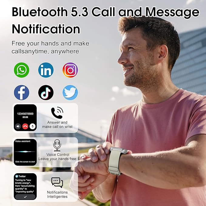 Smart Watch, 1.85" HD Smartwatches for Men Women (Answer/Make Calls), 100+ Sport Modes Fitness Tracker Watch, Heart Rate/Sleep Monitor, IP68 Waterproof Activity Tracker, Smartwatch Bee White