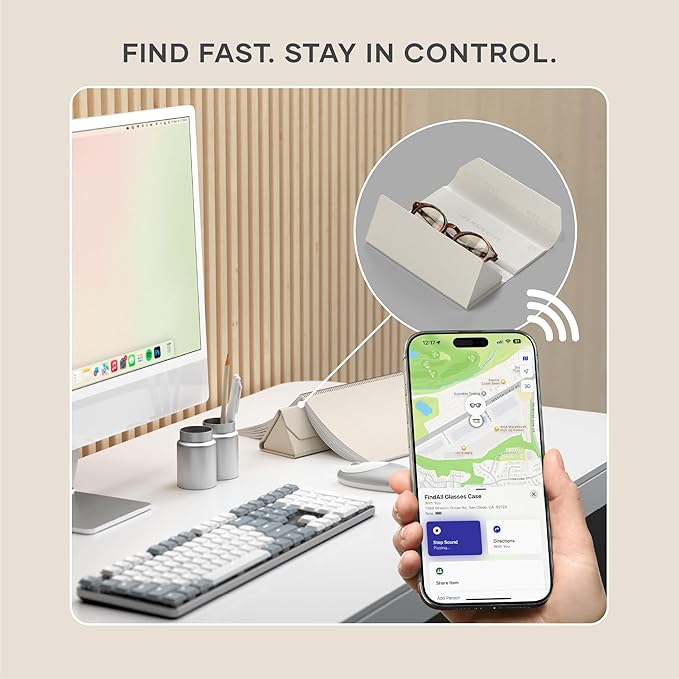 Satechi FindAll Smart Glasses Case with Find My, Foldable & Portable, Wireless Rechargeable, Loud Audible Left-Behind Alerts