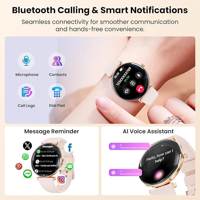 Hwagol Smart Watches for Women with Android iPhone Compatible[Calls/Metal Thin Body],1.43" Micro-Spherical AMOLED Screen,Fitness Watch with Sleep/Heart Rate Monitor,Pedometer for Steps Miles