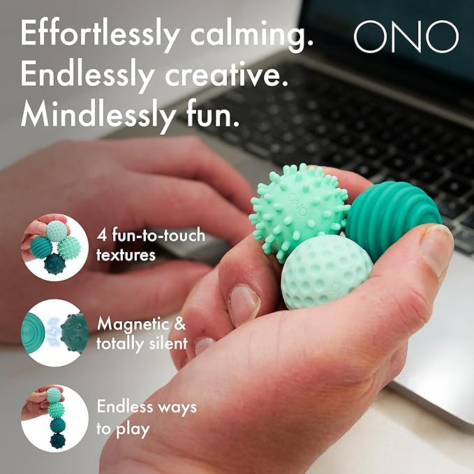 ONO Signets – Silicone Magnetic Balls with Textured Dimples, Bumps, and Waves | Fun to Play with Fidget Toy for Adults | Help Relieve Stress, Anxiety, Tension (Turquoise, Set of 8)