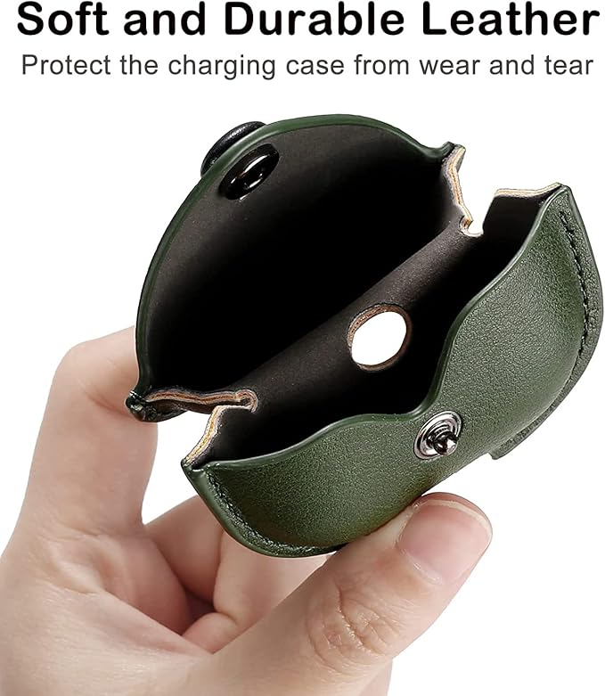Genuine Leather Case Compatible with AirPods Pro Case 2nd/1st Gen (2023/2022/2019), VOMA Protective Cover for Apple AirPods Pro 2/Pro Wireless Charging Case with Keychain and Snap Lock Army Green