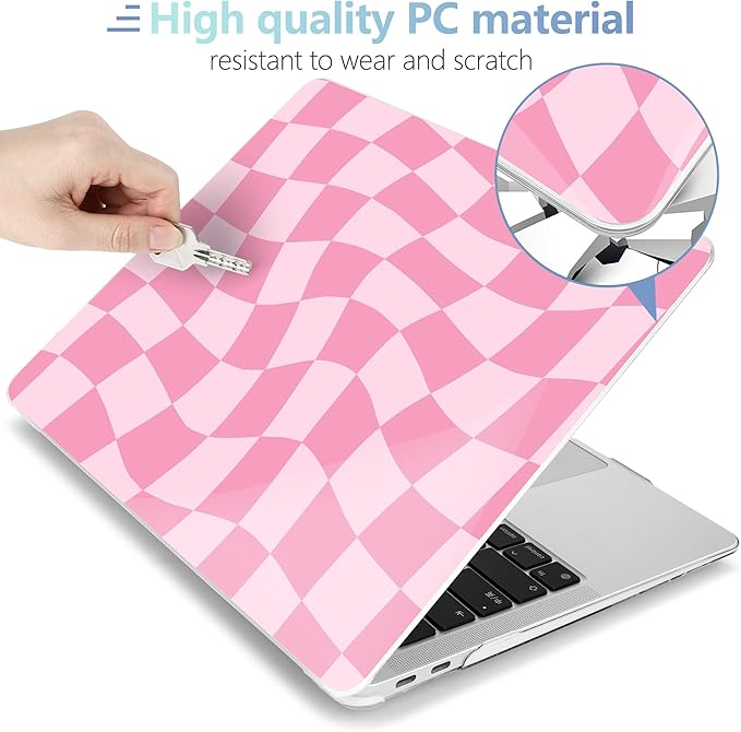 MEEgoodo for MacBook Air 13.3 inch Case 2021 2020 2019 2018 A2337 M1 A2179 A1932, Laptop Shell for MacBook Air M1 with Keyboard Webcam Cover & Trackpad Film & Type C Adapter,Romantic Pink Square