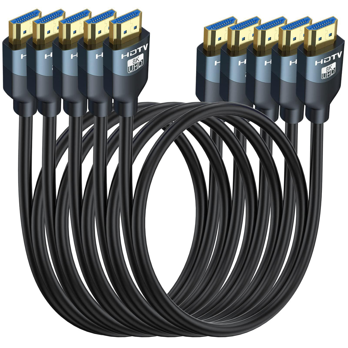 8K HDMI 2.1 Cable 6FT 5-Pack, Ultra High Speed 48Gbps