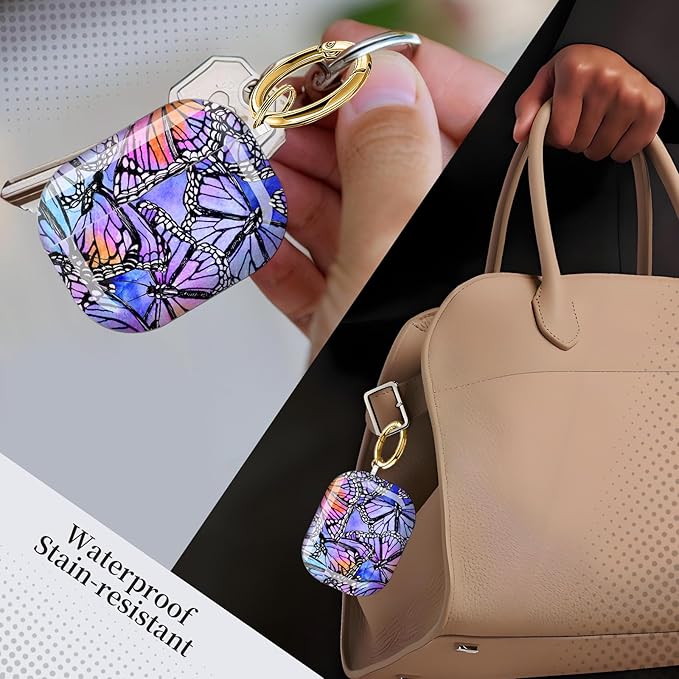 for AirPods Pro 3 Case, Compatible with AirPods Pro 3rd Generation Case (2025), Shockproof Protective Cover with Golden Carabine (Beautiful Butterfly Purple)