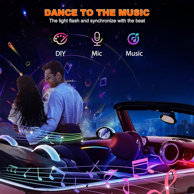 Acrylic LED Lights - Interior Car Ambient Lighting Kits with Dynamic Rainbow Dream Color Chasing, Music Sync (10 in 1(4*29.5+43.3+14.5 inches+4 Footwell Lights))