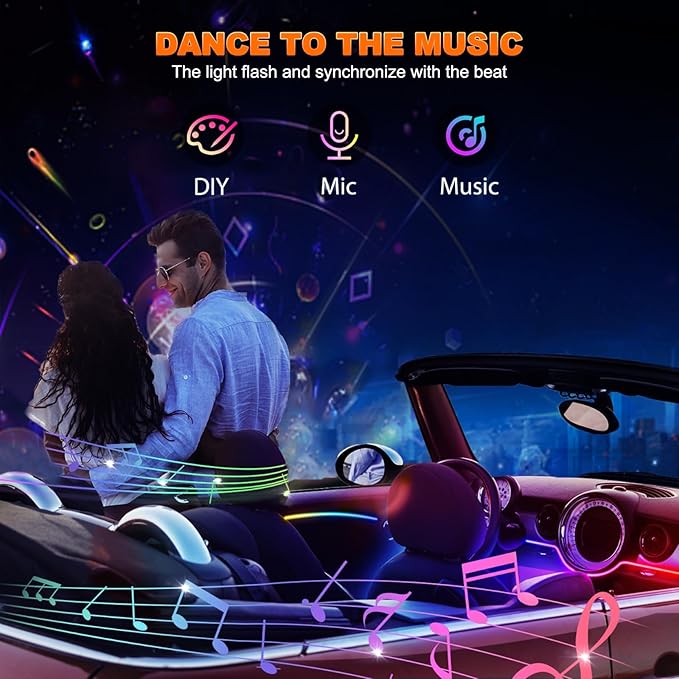 Interior Car LED Strip Lights, Acrylic LED Lights for Car with Dynamic Dreamcolor Chasing, Ambient Lighting Kits Music Sync Wireless APP and RF Remote Control (10 in 1)