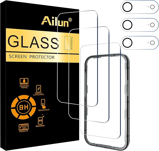 Ailun 3 Pack Screen Protector for iPhone Air [6.5 inch] + 3 Pack Camera Lens Protector with Installation Frame,Dynamic Island Compatible,Case Friendly [Not for iPhone 17/17 Pro/17 Pro Max]