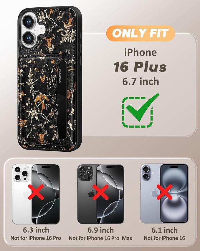 for iPhone 16 Plus Case with Wallet - Fits 4 Card Slots, Compatible with MagSafe for Women Aesthetic Durable PU Leather Credit Card Holder Kickstand Phone Cover for Apple 16 Plus, Yellow Bird
