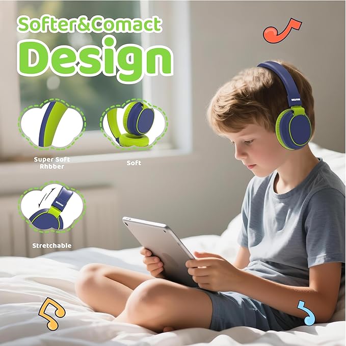MIDOLA Kids Headphones Bluetooth 5.3 Wireless 60H Play Time Volume Limited 85/110dB Over Ear Foldable Protection Headset/Wired Aux Built-in Mic for Boy Girl Travel School Pad Tablet Deepblue
