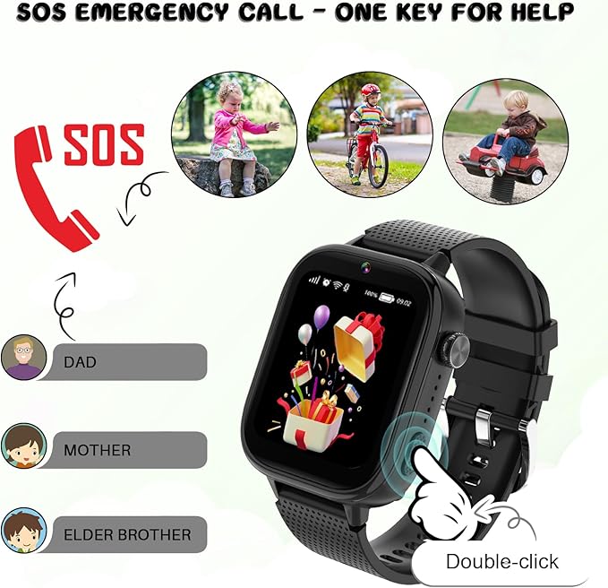 OKYUK 4G Kids Smart Watches Girls Gifts Age 3-12, Smart Watch for Kids with 47 Games, Two-Way Calling Feature, SOS Emergency Call Camera Video Recorder Gift Toys for Girls Ages 5 6 7 8 9 10 (Black)