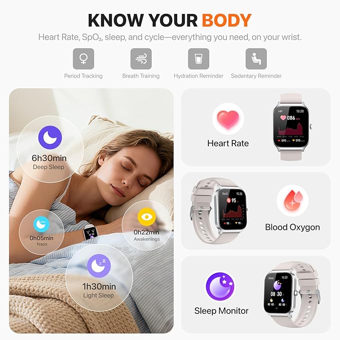 Smart Watch for Women Men,(Answer/Make Call) 1.83'' HD Fitness Activity Tracker Smartwatch for Android iPhone iOS Compatible,IP68 Waterproof Step Counter with Sleep Monitor (Modern, Starlight, 1.83)