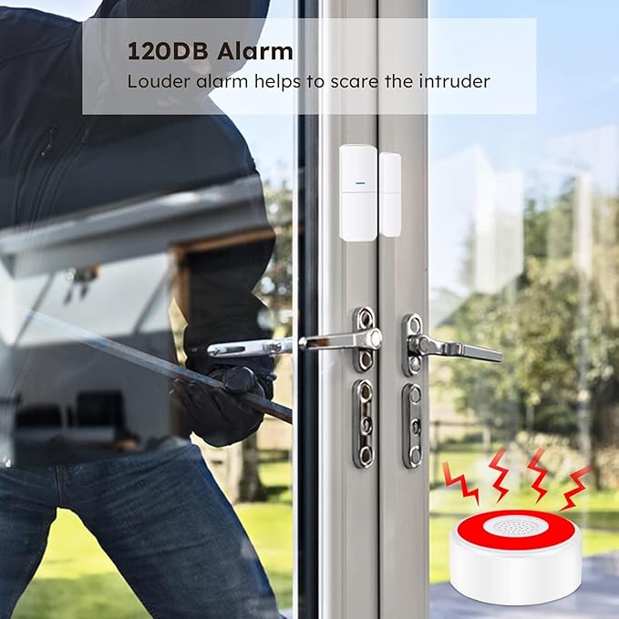 WiFi Door Alarm System, Wireless DIY Smart Home Security System, with Phone APP Alert, 8 Pieces-Kit (Alarm Siren, Door Window Sensor, Remote), Compatible with Alexa, for House, Apartment by tolviviov