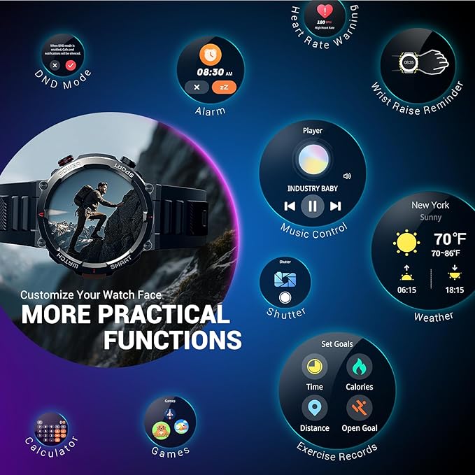Military Smart Watch for Men(Answer/Make Calls),Outdoor Smartwatch with 100 Days Battery/Flashlight/Compass/Heart Rate/SpO2/Sleep Monitor/2 Straps, Rugged Fitness Watch for iPhone/Android Phones