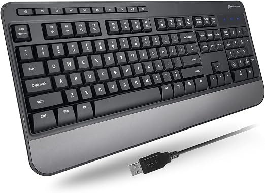 X9 Wired Ergonomic Keyboard - Comfortable Typing - Ergonomic Full Size USB Keyboard with Wrist Rest, Number Pad, Multimedia and 114 Keys - External Computer Keyboard for Laptop, Desktop and Office PC
