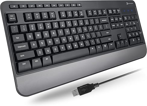 X9 Wired Ergonomic Keyboard - Comfortable Typing - Ergonomic Full Size USB Keyboard with Wrist Rest, Number Pad, Multimedia and 114 Keys - External Computer Keyboard for Laptop, Desktop and Office PC