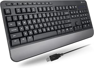 X9 Wired Ergonomic Keyboard - Comfortable Typing - Ergonomic Full Size USB Keyboard with Wrist Rest, Number Pad, Multimedia and 114 Keys - External Computer Keyboard for Laptop, Desktop and Office PC - Image 1