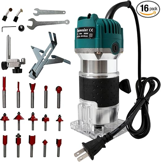 Wood Router,Electric Compact Wood Routers Tool for Woodworking,800W Hand Trimmer Laminate Milling Engraving Hand Machine Joiner Tool Electric,with 15PC 1/4" Router Bit Set, Slotting Trimming Carving